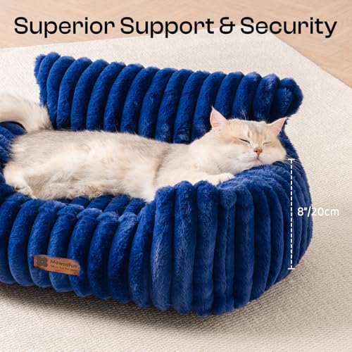 MEWOOFUN Hundesofabett - Katzenbetten für Hauskatzen Weich und Flauschig, Katzensofabett Kleines Hundebett für Hunde und Katzen, Beruhigendes Hundebett (Marineblau, 61x48x30cm)