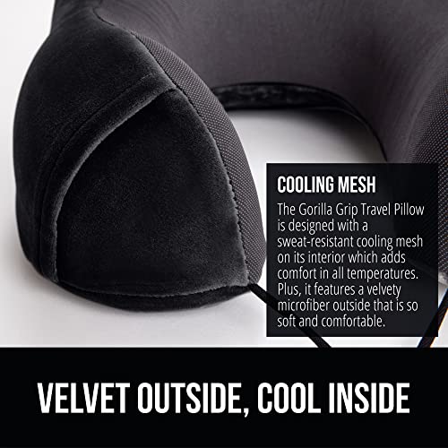 Gorilla Grip Memory Foam Travel Neck Pillow, Head Support On Airplanes, Soft Velvet, Cooling Mesh, Blinkable Eye Mask, Supportive Car Traveling, Sleeping On Long Flight, Airplane Pillows, Black #TOP4