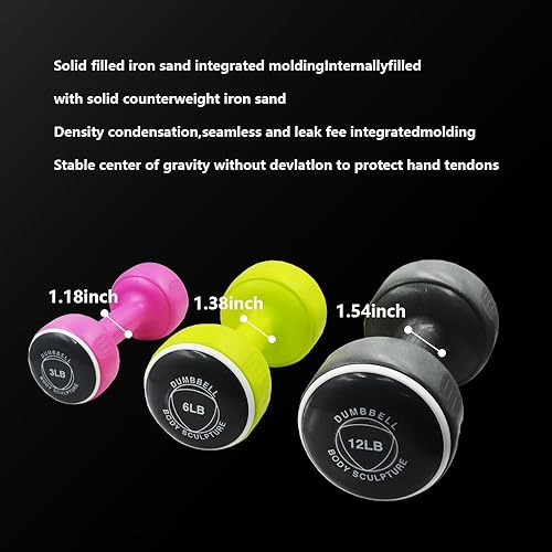 Miniatura 2 de Juego de mancuernas de escultura corporal con estante que incluye pesas de 3, 6 y 12 libras, ideal para hombres y mujeres para grupos musculares