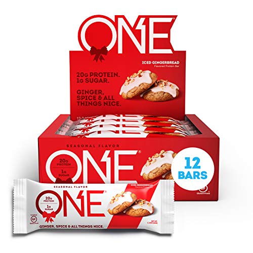 ONE Protein Bars, Iced Gingerbread, Gluten Free Protein Bars With 20g protein & Only 1g sugar, Guilt-Free Snacking for High Protein Diets, 2.12 Oz (12 Pack)