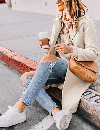 Hooever Women's Winter Wool Coat Casual Notch Lapel Single-Breasted Peacoat - Image 4