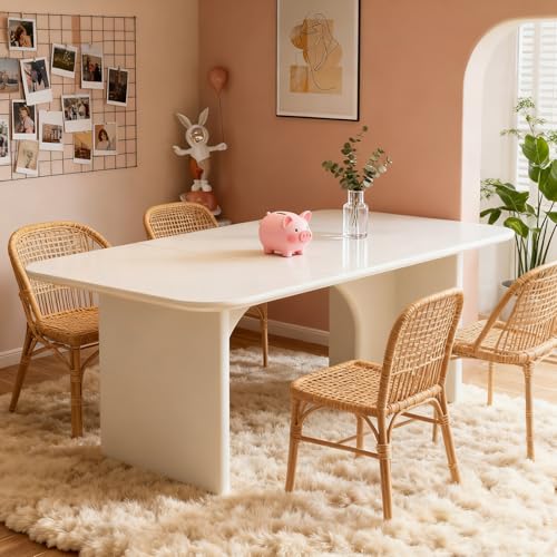 Tribesigns Modern White Dining Table for 4-6 People, 63' Large Rectangle Kitchen Table with Arch Design Legs, Dinner Table Kitchen & Dining Room Furniture