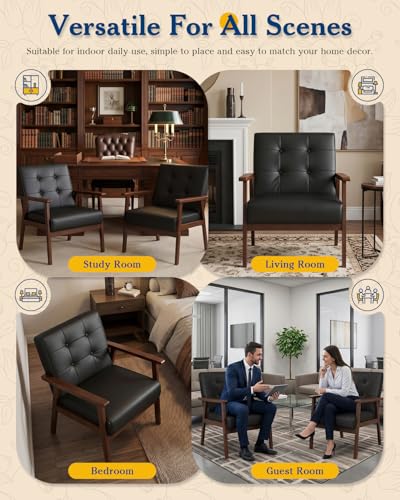 Sillón Rectangular Cuero Sintético Negro miniatura 6