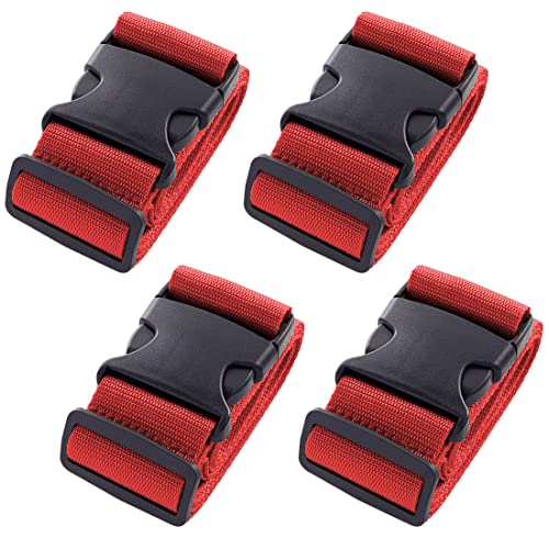 Image of 4pcs 74″x2″Luggage Straps for Suitcases,Adjustable Suitcase Straps and Heavy Duty Strap Buckle Packing Straps Travel Accessories,Red