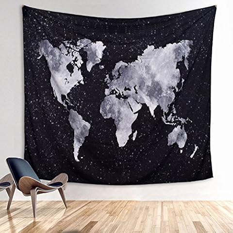 ARFBEAR Starry World Map Tapestry, Wall hangings Black and whitewatercolor Printed Amazing tablecloths Wall for Bedroom 51x59.1inchs… Cover