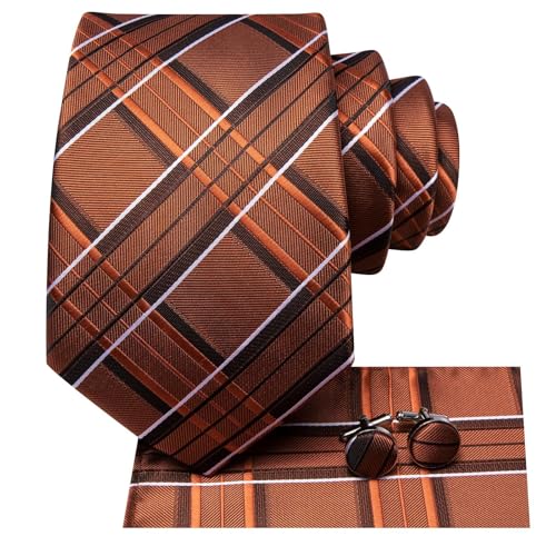 Image of Dubulle Silk Ties Set for Men Formal Paisley Striped Necktie Pocket Square Cufflinks 3PCS Sets Wedding Business Party