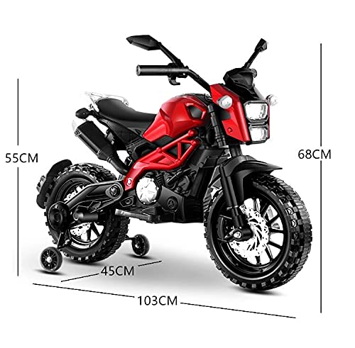 Electric Motorcycle for Kids, Ride on Motorcycle, Tamco 12V Electric Dirt Bike for 3~6 Years Boys Girls with Training Wheels Hand Racing Foot Brake PU seat (red)