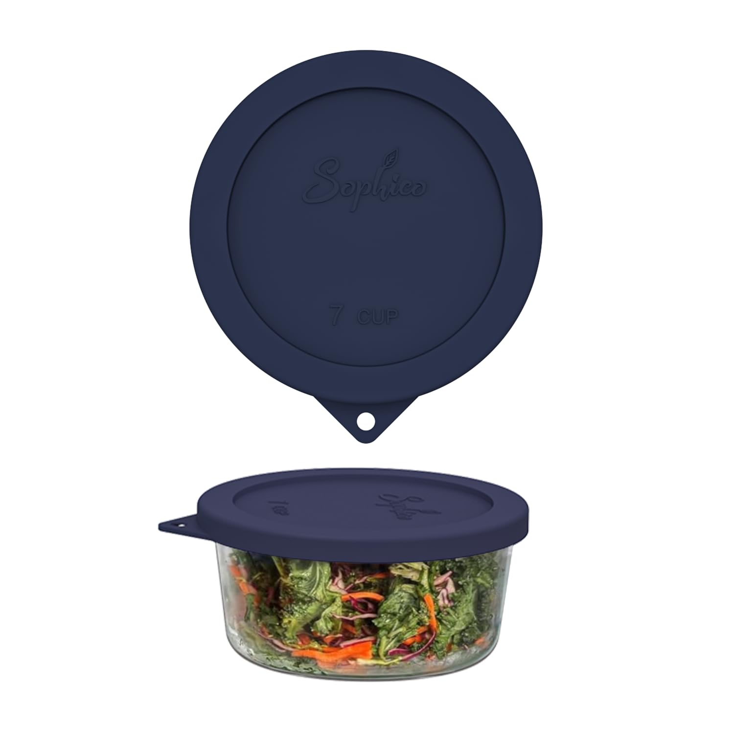 Sophico Tapas redondas de silicona de repuesto para Anchor Hocking y Pyrex 7402-PC 6/7 tazas de vidrio (recipiente no incluido) (azul marino, 1 unidad)