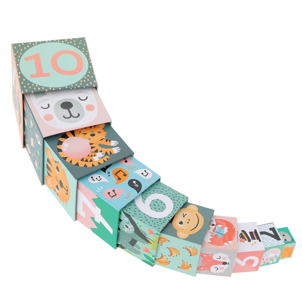 Cubes Gigognes Les Animaux Michelle Carlslund pour Bébé Dès 12 Mois en Bois | Empilage et emboîtement ludiques | design coloré et illustré | stimule motricité fine et logique | idée cadeau naissance