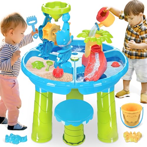 Image of BELLOCHIDDO Water Table for Toddlers - 3 in 1 Kids Play Water and Sand Activity Sensory Playset with 12 Pcs Accessories - Summer Outdoor Pool Backyard Toys - Gifts for Boys Girls 1.5+ Years Old