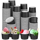 Nuenen 300 Pcs 8 oz Fall Ice Cream Paper Cups Bulk Disposable Dessert Cups Solid Color Paper Dessert Bowls for Snack Sundae Party Favors Ice Cream Bar Supplies (Black)