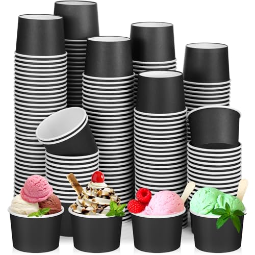 Image of Nuenen 300 Pcs 8 oz Summer Ice Cream Paper Cups Bulk Disposable Dessert Cups Solid Color Paper Dessert Bowls for Snack Sundae Spring Party Favors Ice Cream Bar Supplies (Black)