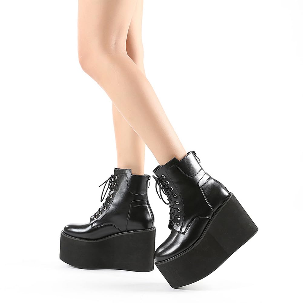 Botines De Plataforma De Tacón Alto De Cuña para Mujer con Cordones Botas Militares Punk Góticas con Cremallera