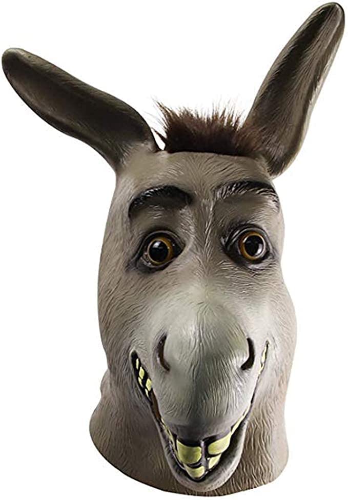 MAKEATREEDonkey Head Mask, Funny Animal Rubber Latex Costume Props Decor for Adult Men Party Halloween Christmas Masquerade Cosplay, Grey
