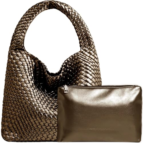 Image of JINMANXUE Woven Tote Bag for Women, Fashion Hobo Handbag, Travel Top-handle Shoulder Bag, Beach Underarm Bag with Purse