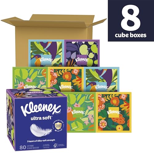 kleenex ultra soft facial tissues 8 cube boxes 80 tissues per box 3-ply packaging may vary