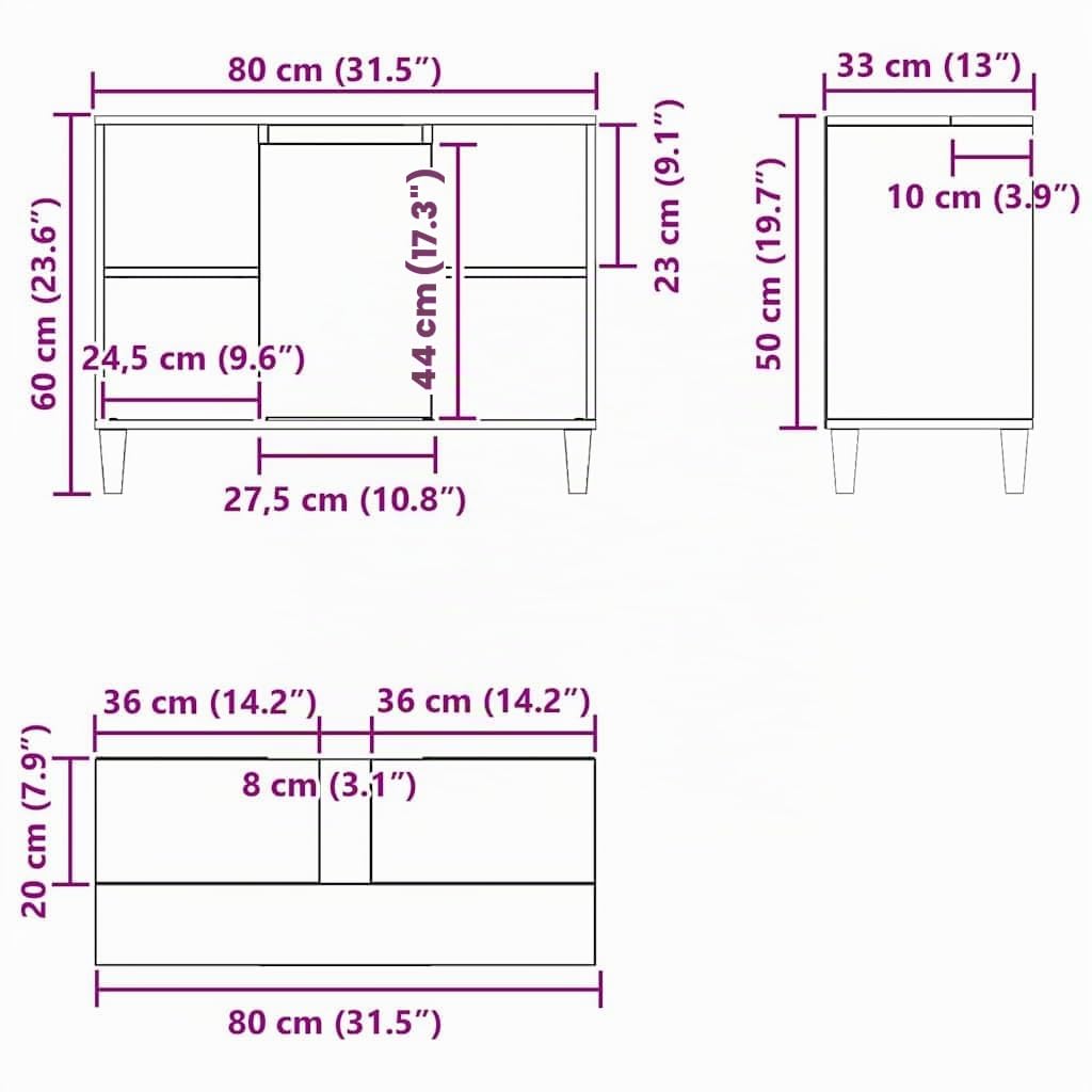 vidaXL Mueble para Lavabo Roble Negro 80x33x60 cm Madera de ingeniería