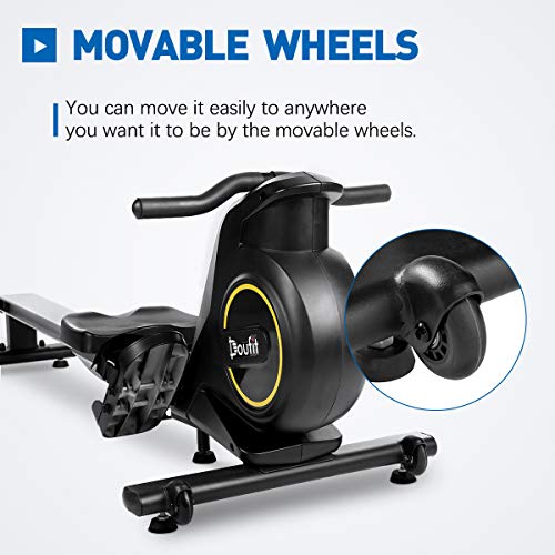 Doufit Rowing Machines for Home Use Foldable, RM-01 Magnetic Row Machine Exercise Equipment with Aluminum Rail, Transport Wheels, LCD Monitor 