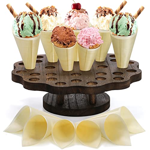 AVLA Ice Cream Cone Holder with 100 Wooden Cones, 36