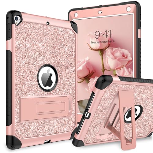 YINLAI Case for iPad 6th/5th Generation, iPad 9.7 Case Glitter Women Girls Hybrid Shockproof Protective Cover with Kickstand iPad 9.7-Inch iPad Air 2nd A1893/A1954/A1822/A1823,Rose Gold