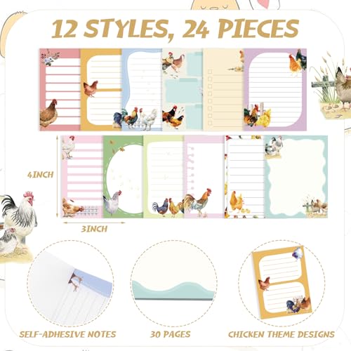Notes adhésives poulet Gilprop | 24 blocs-notes de 7,6x10,2 cm
