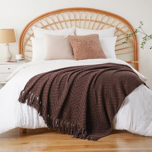 Image of BATTILO HOME Dark Brown Throw Blanket for Couch, Knitted Brown Throw 50'' x 60'', Super Soft Cozy Warm Chocolate Throw for Living Room Chair Couch Bed Sofa Bedroom Home Decor