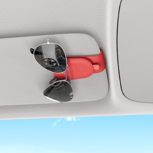 Image of Sotfamily Sunglass Holder for Car Visor, Red, 2 Packs | Suede Cloth, Magnetic, Organizer for Car Accessories