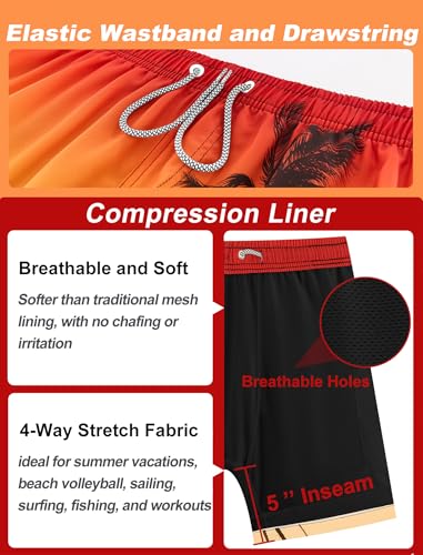 Image of APTRO Mens Swim Trunks with Compression Liner 5 inch Inseam Quick Dry 2 in 1 Swimming Board Shorts Beach with Zipper Pockets
