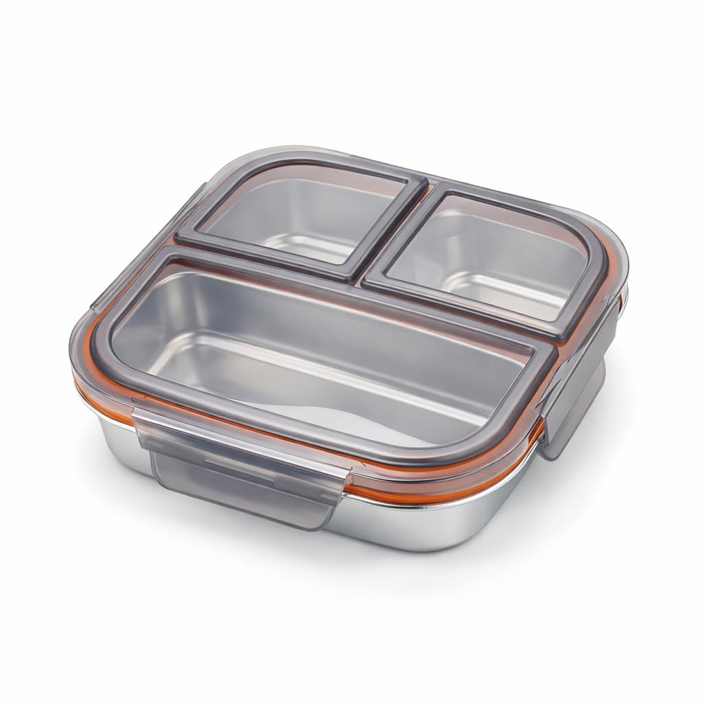 Stainless Steel 3 Compartment Lunch Box - Leakproof & Dishwasher Safe -1 Stainless Steel 3 Compartment Lunch Box - Leakproof & Dishwasher Safe -1
