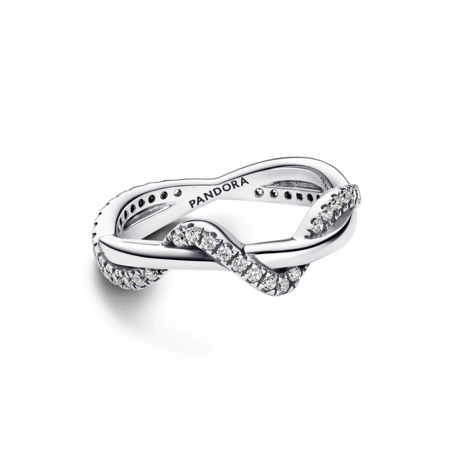 Pandora Timeless - Anello Onda intreccio, in argento sterling, con pietre di zirconia cubica incolori