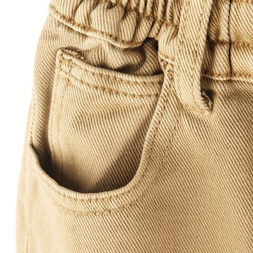 KIDSCOOL SPACE Girls Wide-Leg Colored Denim Jeans, 5-14T Loose Elastic Waist with String Ripped Flared Pants4