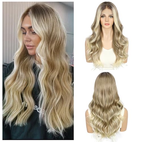 Sapphirewigs Blonde Lace Front Wig 13x4 Synthetic Wigs Body Wave Ombre Blonde Lace Front Hair Pre-plucked Daily Wear Party Date Christmas 22 inch