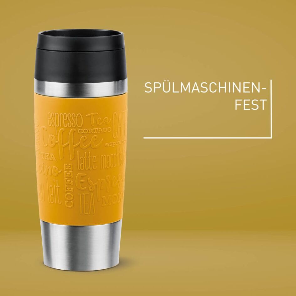 Emsa N20208 Travel Mug Classic Isolierbecher 0,36 Liter | neuer Komfort-Schraubverschluss | Edelstahl | 4h heiß und 8h kalt | 100% dicht | spülmaschinenfest | 360°-Trinköffnung | Senfgelb – Bild 3