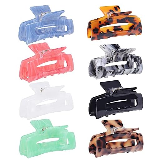 8 Pcs Large Square Hair Claw Clips , Non-slip Banana Clips , Strong Hold Fashion Claws Multi-Color for Women Girls