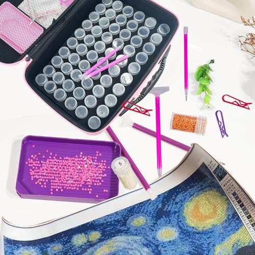 Image of 120 Slot Diamond Art Storage Box | Pink Bead Organizer Case with Drill Tools, Portable Craft Box, For 5D DIY Art Kits