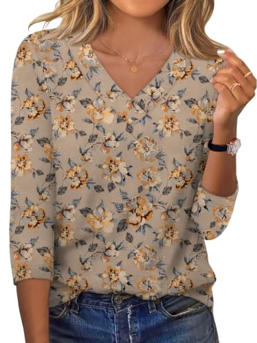Image of XIEERDUO 3 /4 Length Sleeve Womens Tops V Neck T Shirts Summer Clothes Basic Blouses Dressy Casual 2026 Spring Outfits