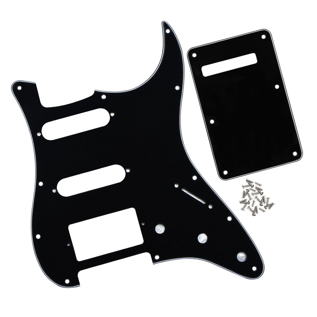 FLEOR HSS Guitar Pickguard 11-Hole ST Style Electric Guitar Pick Guard Backplate Set with Mounting Screws,3Ply Black