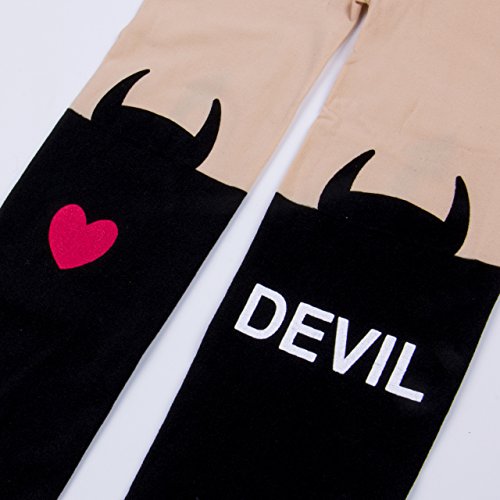 Owl's-Yard Lovely Little Girl's Tight Pantyhose Velvet Material with Devil and Heart Pattern for Autumn and Spring4