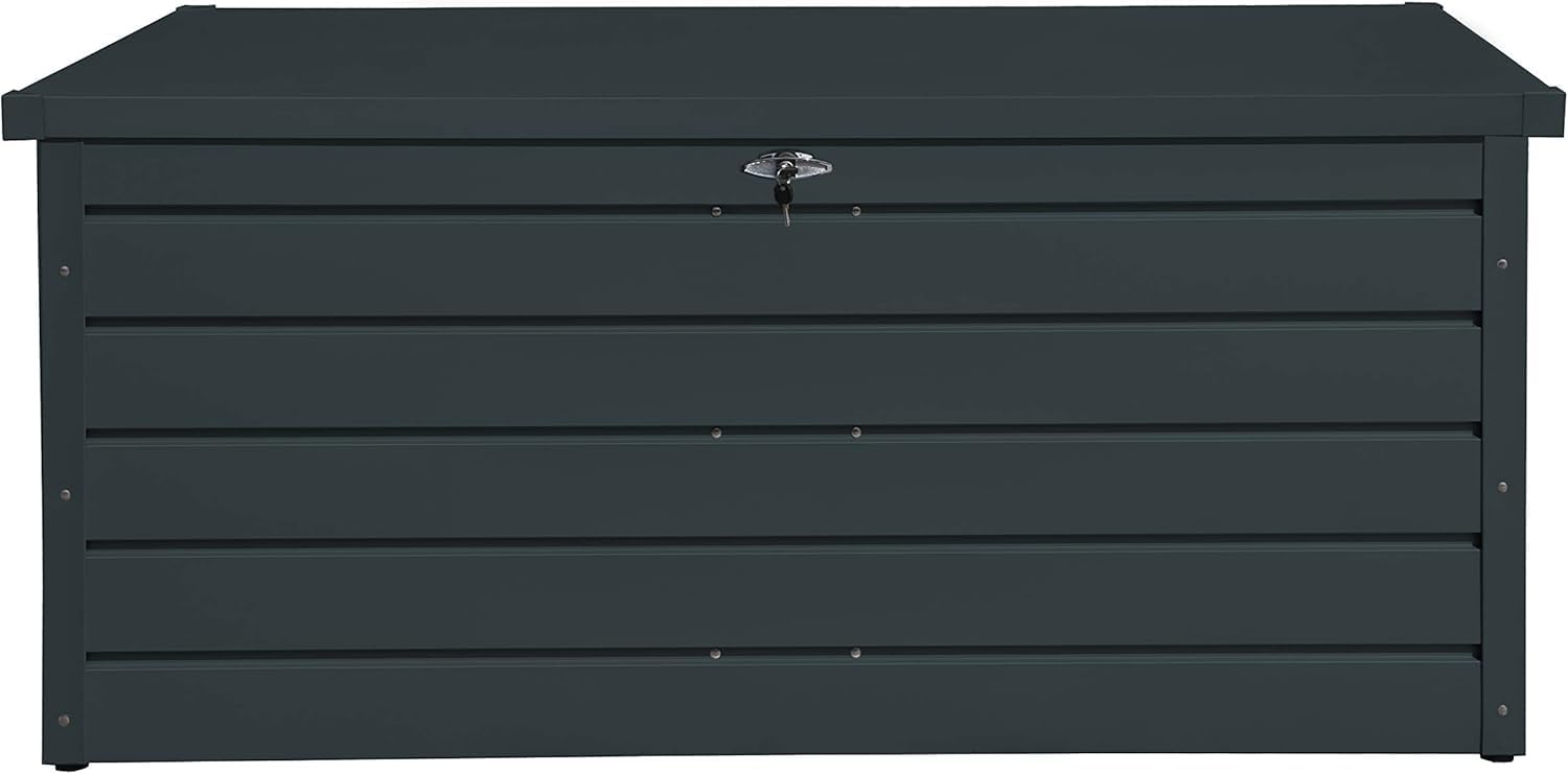 Duramax Palladium Kissenbox aus Metall XL (1043 L) mit hydraulischer Gasdruckfeder und abschließbarem Griff mit Schlüssel, Terrassenbox und Gartenmöbelaufbewahrung, Anthrazit