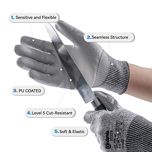 Andanda Cut Resistant Gloves Level 5, Pu Coated Work Gloves With Power Grip For Dry & Slightly Oily Environment, Garden, 8Ml, Grey #TOP1