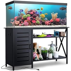 WARCAT 55-75 Gallon Aquarium Stand, Fish Tank Stand, Support up to 1200 lbs, 52″ L x 19.68″ W Tabletop, Built-In Power Outlet, Dual Storage Cabinets and Shelves (Black)