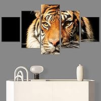 SIGNWIN 5 Panel Canvas Wall Art Modern Art Animals Dramatic Farmhouse/Country Lion Multicolor Photography Tiger for Home Decorations Ready to Hang - 60