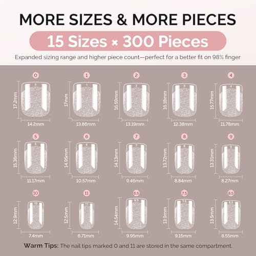 Image of MelodySusie Short Square X Nail Tips - 300Pcs 15 Sizes Clear Acrylic, Half Matte Full Cover Press on Nails for DIY Extension & Salon Use, Pre-Shaped for Long-Lasting Manicure