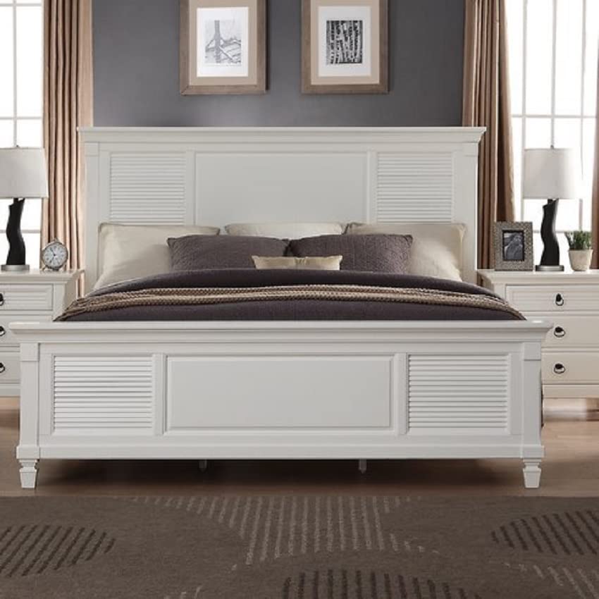 Image of APRODZ Solid Wood Without Storage Queen Size Bed Elmore for Bedroom Stylish | White Finish