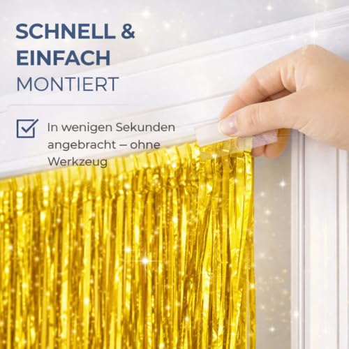 Lametta Vorhang gold - 200 x 100 cm - Glitzervorhang für Türrahmen als Dekoration, Party, Hochzeit, Deko Geburtstag für Kinder & Erwachsene (Gold)