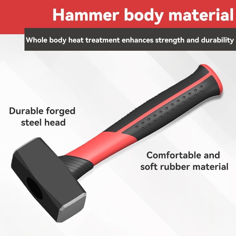 2.2lb Sledge and Club Hammer with Work Gloves, Mini Sledge Drilling Hammer Shock-Resistant Non-Slip Fiberglass Handle Construction and Demolition