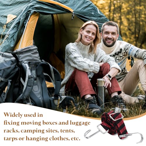 Image of uxcell 4Pcs Adjustable Bungee Cords with Hooks, 39 Inch Flat Heavy Duty Elasticity Straps Rubber Bungee Cords with Buckle for Outdoor, Camping, Tarp, Bike Rack, Luggage, Black Red