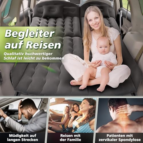 YOOHBERRYS Auto Matratze, 200 * 125cm SUV Auto Luftmatratze mit Luftpumpe, 2 Kissen, Rücksitz Luftmatratze Kissen, Verdickte Beflockung Aufblasbare Auto Bett Kofferraum für Camping