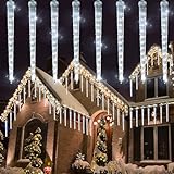 WATERGLIDE 16 Icicles Meteor Shower Lights, 12" Outdoor Icicle Christmas Lights 384 SMD LED Crystal Ice Falling Light, Connectable Raindrop Iciclelight, Xmas Winter Party Tree Holiday Decor, White