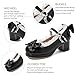 LUXMAX Women Kawaii Mid Block Heel Mary Jane Rockabilly Pumps with Bow Platform Chunky Heel Cute Sweet Shoes, Size 7 M US,Black